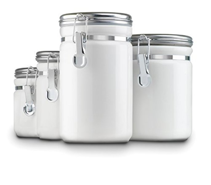 Anchor Hocking 03922L20 Canister Set 4Pc White with Stainless Steel Lids