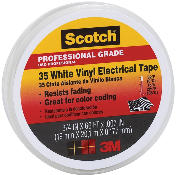 Scotch 10828-DL-2W Electrical Tape 66 Ft PVC Backing White