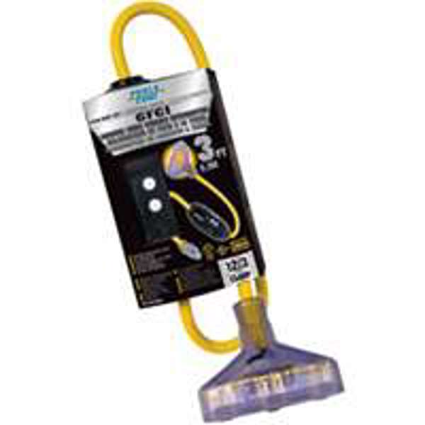 POWERZONE ORG320803 Outlet Adapter 15A 3-Outlet Yellow Extra Heavy Duty GFCI Tap