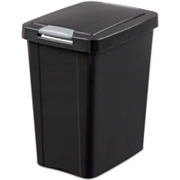 Sterilite 10439004 Touchtop Wastebasket 7.5 Gal Black with Titanium Latch
