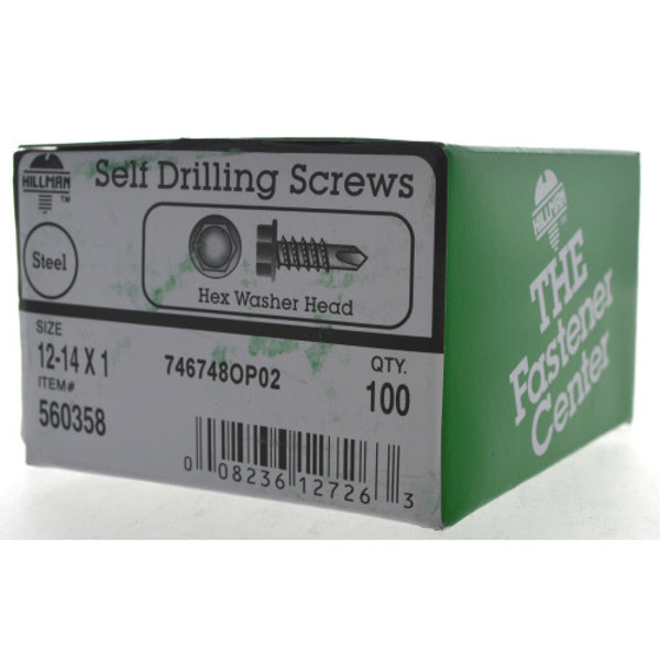 Hillman Group 560358 Hex Washer Head Screw 12-14 X 1 Phillips/Flat Head