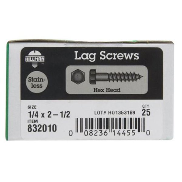 Hillman Group 832010 Hex Lag Screw 1/4 X 2-1/2