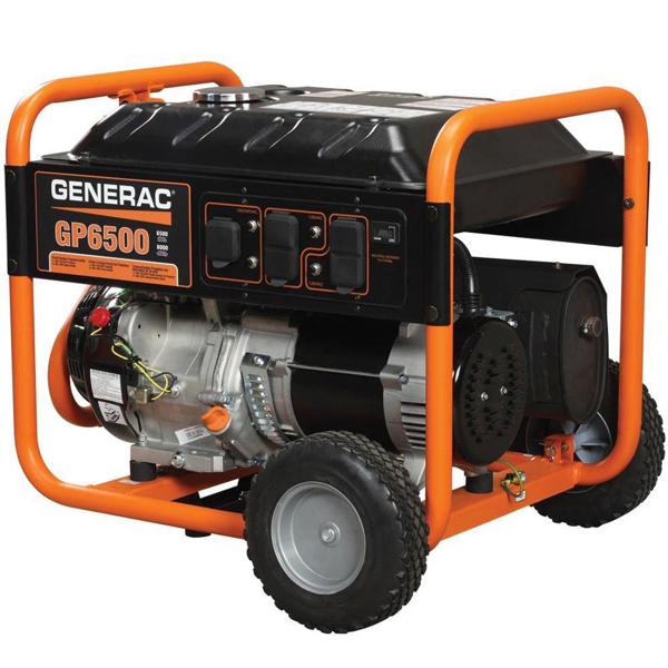 Generac Power Systems GP6500 Wheeled Generator 6500 Watts Recoil Spark Ignition Engine HP/CC 389