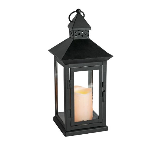 Gerson Company 33526 Square Lantern 6 X 15 Black Battery Operated LED Resin Candle