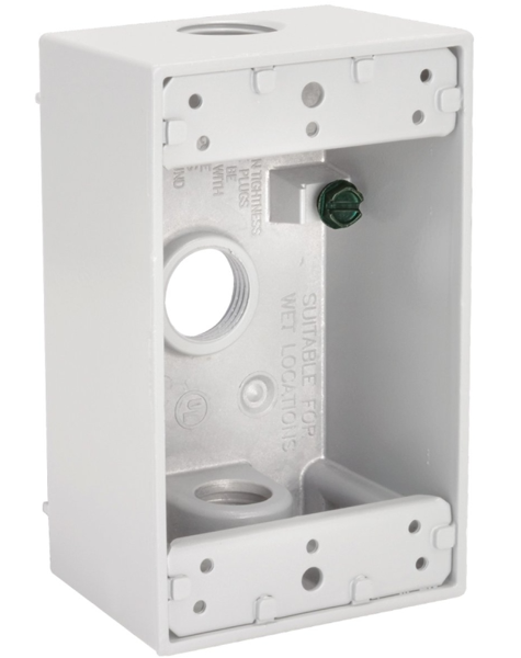 Hubbell Electrical Products 5320-6 Outlet Box 2 In Deep White 1-Gang Aluminum Three Threaded Outlets 4-1/2 X 2-3/4