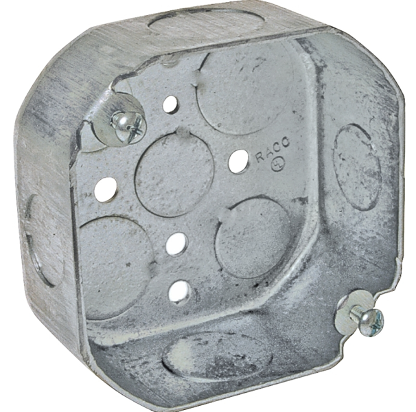 RACO 127 Octagon Box 1-1/2 In Deep 1/2X3/4 KO 1-Gang Steel Gray