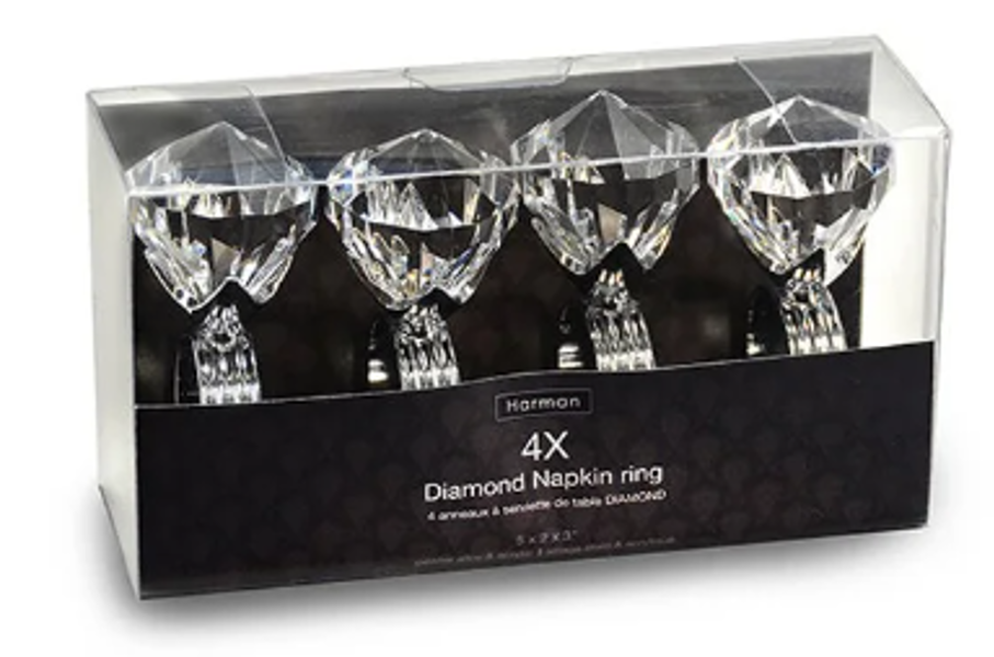 HARMAN 280004 Napkin Ring Set of 4 Clear Diamond Design