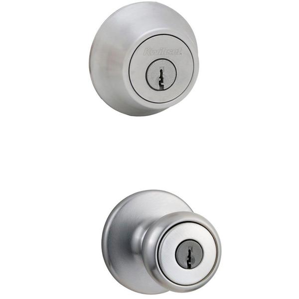 Kwikset 96900-252 Entry Lockset Combo Tylo Deadbolt Satin Chrome Keyed Bell Tulip
