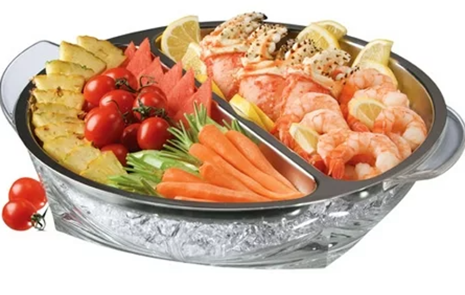 Prodyne IC50 2 Piece Server Appetizer Set Iced Appetizers 2-Compartment Upper Food Tray