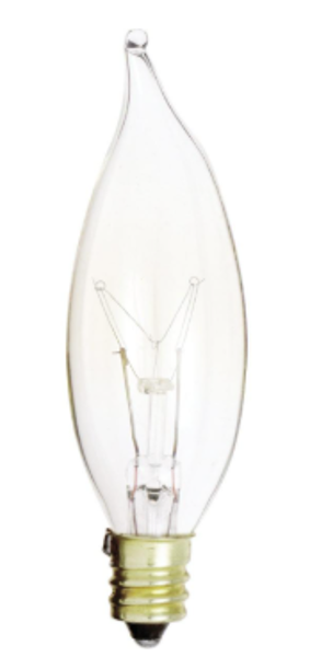 SATCO S3773 Clear Incandescent Bulb 15 Watts 100 Lumens Candelabra 1500 Average Rated Hours