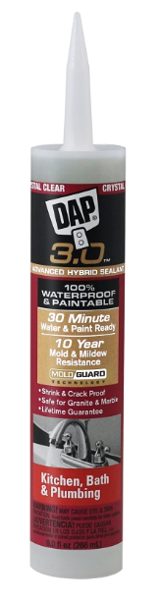 DAP INC 00795 Adhesive Caulk 9 Oz Tube High Performance Crystal Clear Paste for Kitchen Bath and Plumbing