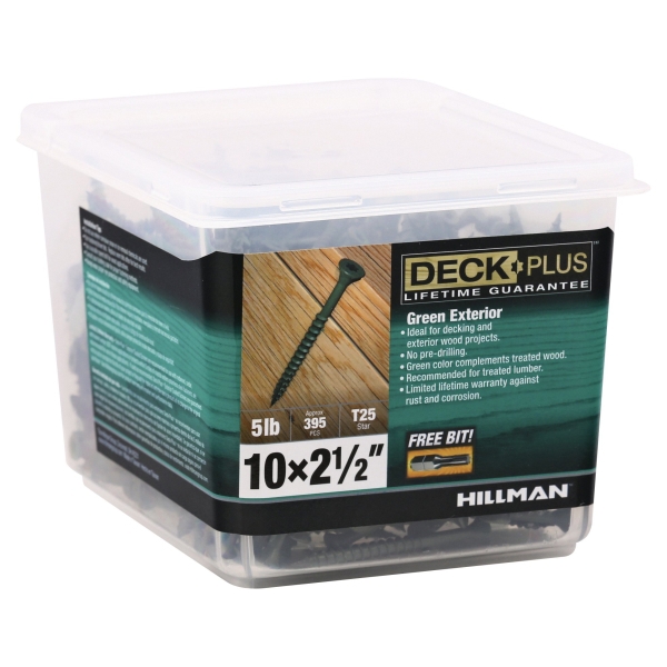 Hillman Group 48402 Deck Screw 2.5 In #10 Green 5 Lb Exterior Ceramic Star Drive Plus