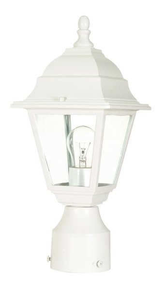 Satco 60-546 Lantern Post 1-Lt Outdoor White Finish Clear Glass