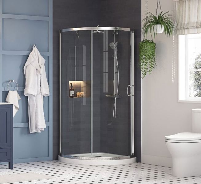 OVE 31IN-V1-6MM Breeze 34 Shower Kit 35x35 Chrome with Glass Panel Base and Door Corner Curved
