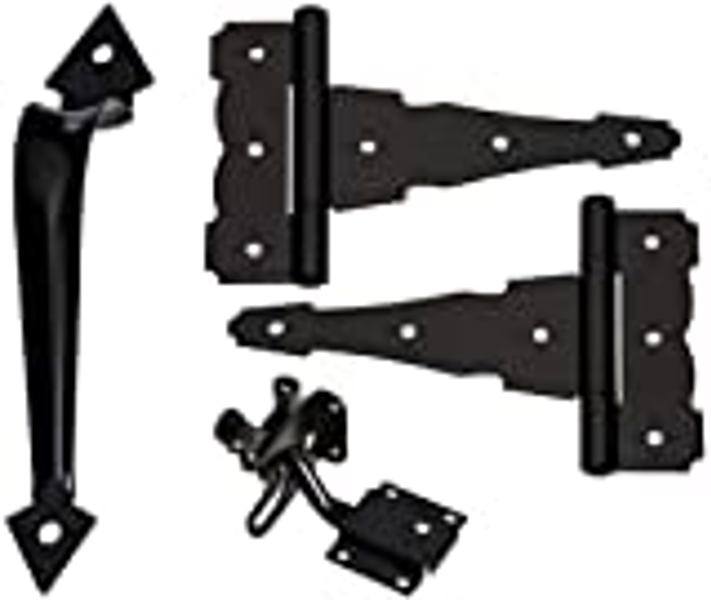 National Hardware N343-467 Gate Kit Self Latching with 2 Hinges and 1 Pull Steel Black