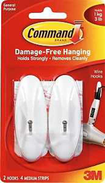 3M 17068 Wire Hook Medium 3 Lb Capacity 0.3 In Opening Plastic White