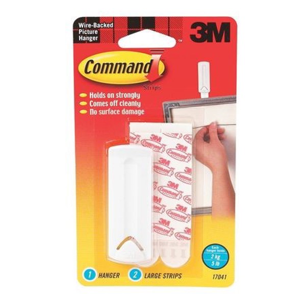3M 17041 Picture Hanger 5 Lb White Plastic Wire Backed