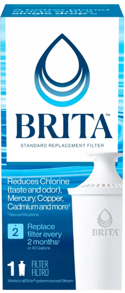 Brita 35501 Pitcher Filter 1 Ct Replacement Filter for Water Pitchers Reduces Chlorine Taste and Odor BPA Free