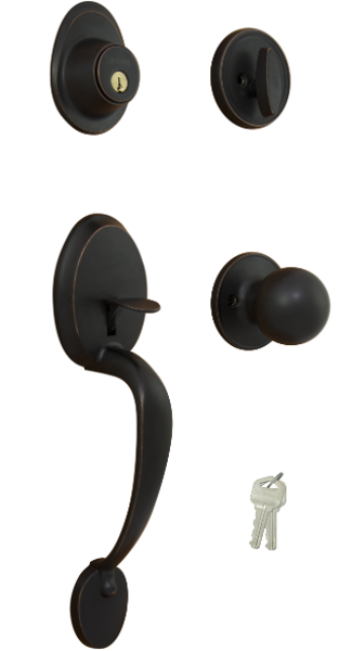 ProSource HY7X31-PS Handleset Residential Zinc Aged Bronze Keyed with T3 Knob 2-3/8 In x 2-3/4 In Backset