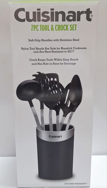 Cuisinart CTG00BCR7 Kitchen Tool Set 7PC with Storage Crock Durable Stainless Steel and Silicone Utensils