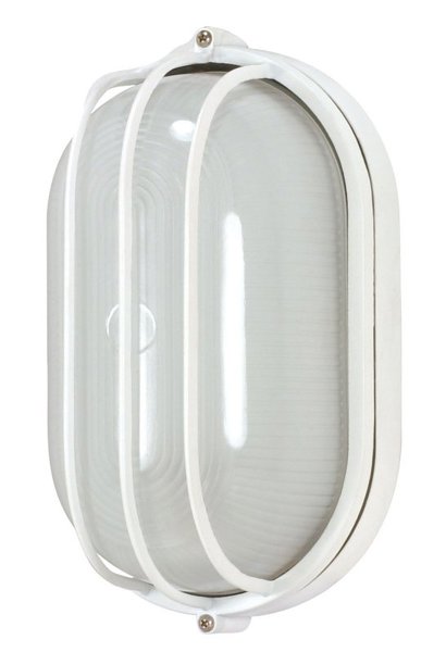 Satco 60-524 Bulkhead Light 1Lt White Oval Caged Die Cast in Semi Gloss White Finish with Glass Lens