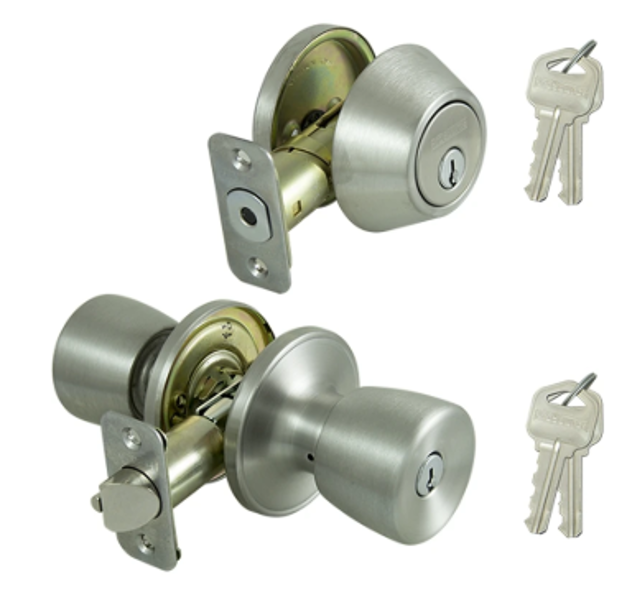 ProSource BS621BRA4F Combo Lockset Knob and Deadbolt 2-3/8 to 2-3/4 In Backset KW1 Keyed Solid Brass