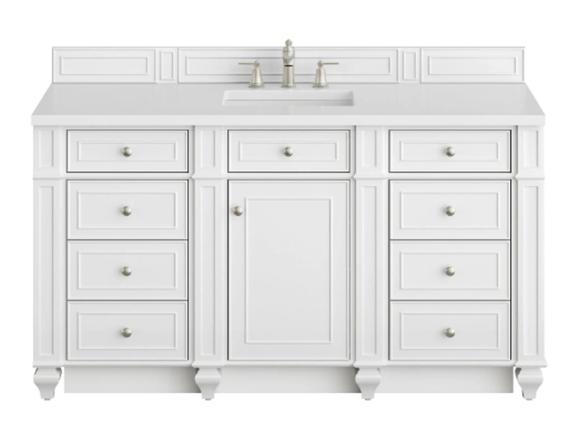 PRIELE VCARDIFF60WHSODOCESI Cardiff 60 Vanity White with Solid Doors Quartz Top with Undermount Sink Mirror Included