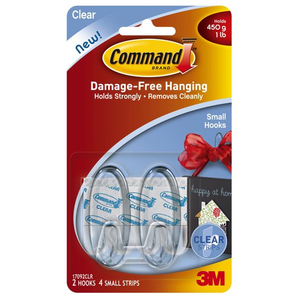 3M 17092CLR Clear Adhesive Hook 1 Lb Plastic with 4 Strips